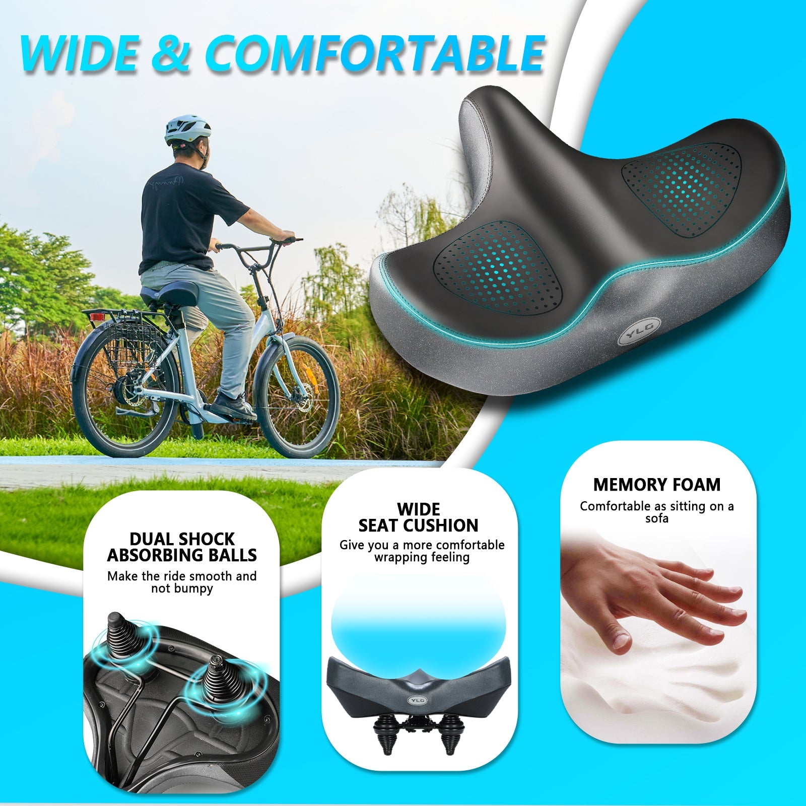 YS 6, YLG Oversize Bike Seat Cushion for Men Women - Extra Memory Foam for  Firm Support-4