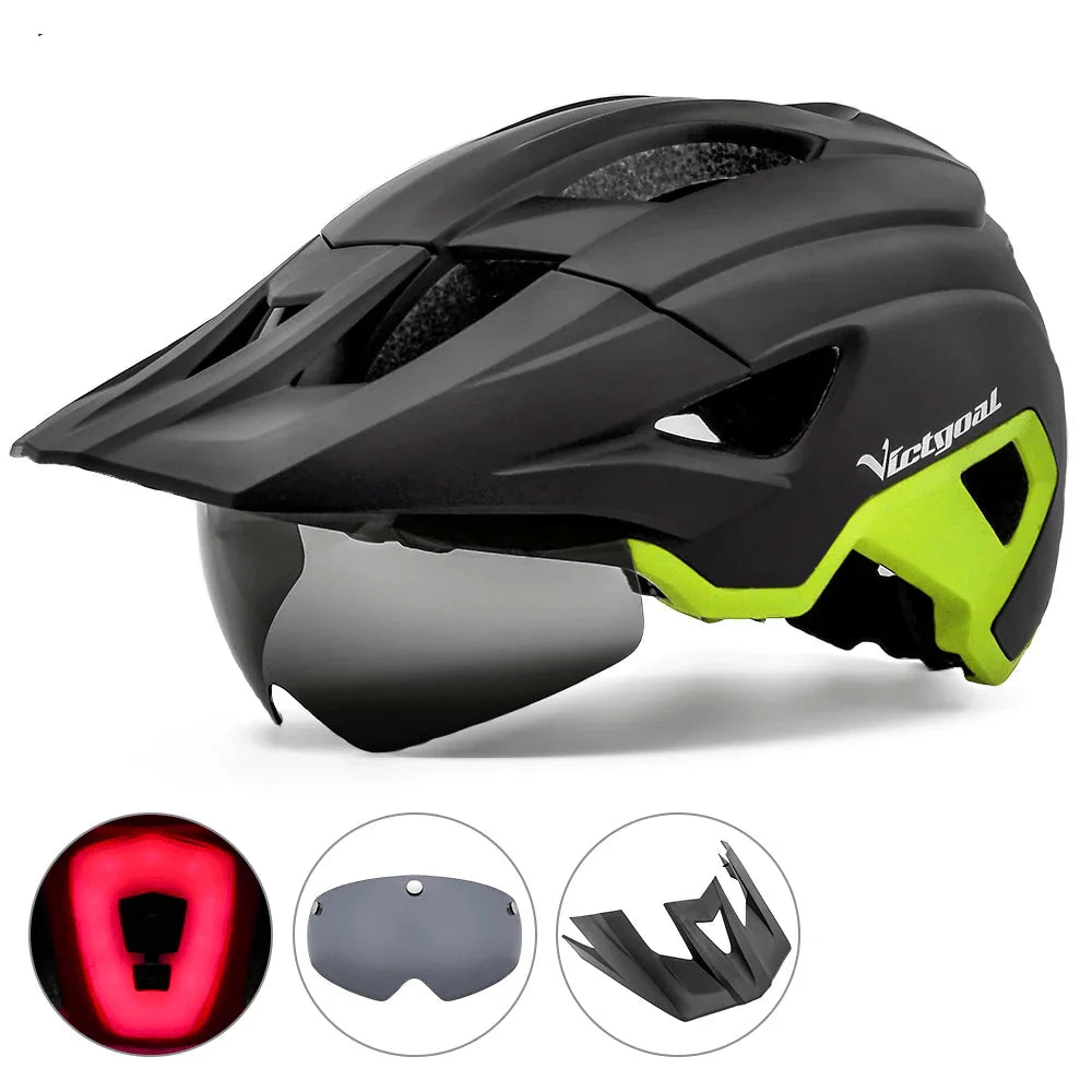 NNEOBA LED Bike Helmet Magnetic Goggles Sun Visor Green-1