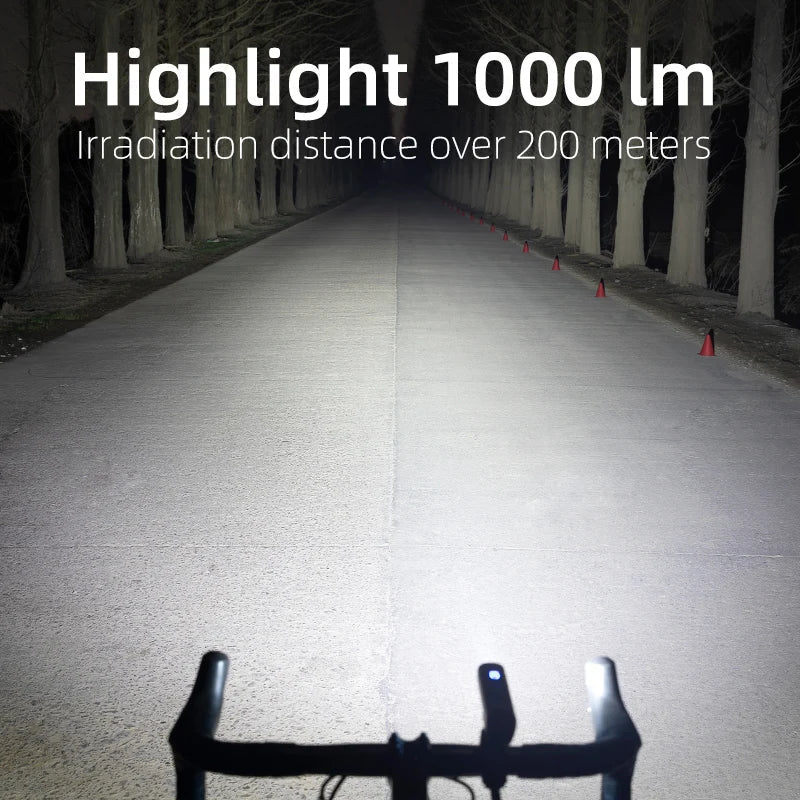 1000LM Smart Bike Headlight Vibration Light Sensing Black-2